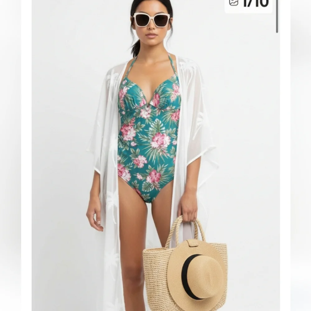Shade and shore green floral one piece bathing suit size 34C - Picture 1 of 11